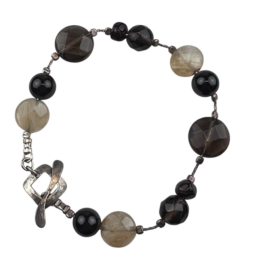 Smoky Quartz Sterling Silver Bracelet Israel Toggle Clasp 7.5"